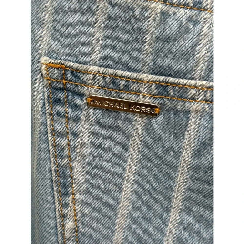 Michael Kors Carmen Crop Wide Leg Pinstripe Jeans Light Indigo Size 6 NWT